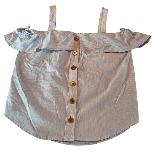 NWOT Maeve Blue & White Striped Off-Shoulder Top With Buttons Womens Size 10 - Picture 1 of 9